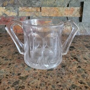 Vintage Double Handled  Clear Glass Peerless Colonial Open Sugar Bowl